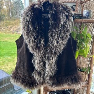 Vintage Leather and sherling trimmed vest